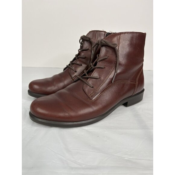 ECCO Touch 25 Lace Up Leather Boots Women’s 9.5 40 EU Side Zip Brown Bootie - Picture 1 of 15